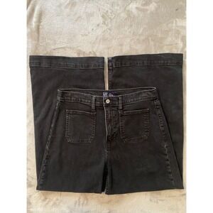 Gap Jeans Sz 8/29 Black High Rise Wide Leg Crop Patch Pocket Denim Streetwear